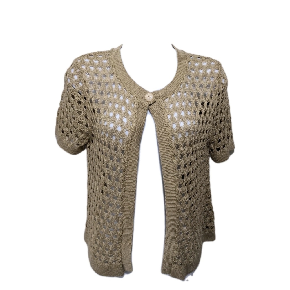 NWT Basic Editions Shrug Cardigan Sweater S Granny Knit Short Sleeve #2010
